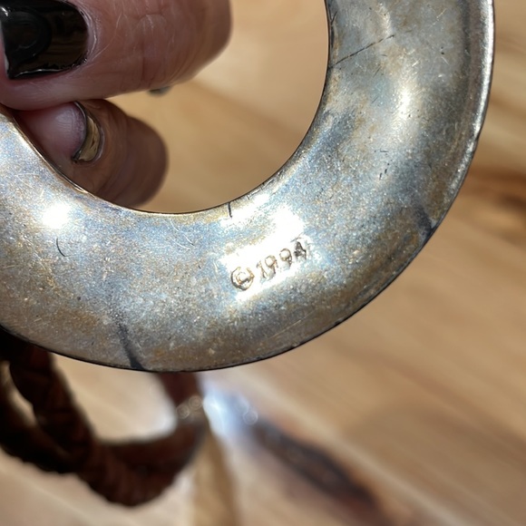 Vintage leather rope braided tie belt brown silver tone details medium large - Picture 5 of 12